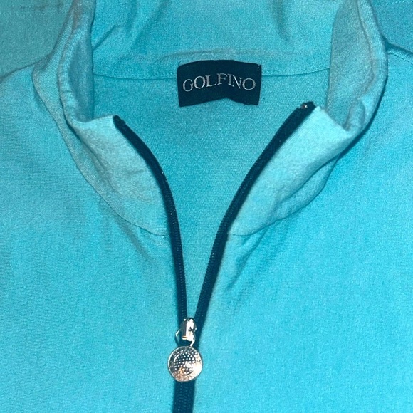 Women’s Golfino Wool Pullover Top Tech 1/4 Zip Size Medium Silver Logo Aqua Blue - Picture 4 of 16